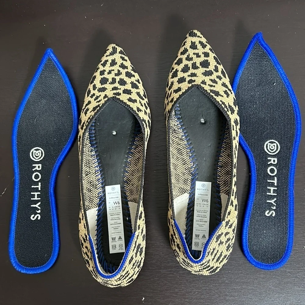 ROTHYS The Point Leopard Desert Cat Shoe Retired Animal Print Slip On Flat Sz 6